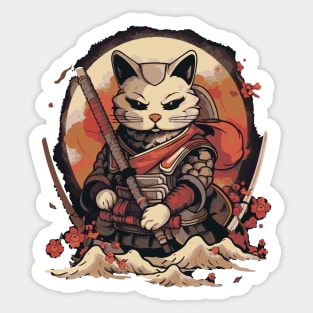 Japanese Samurai Cat Sticker